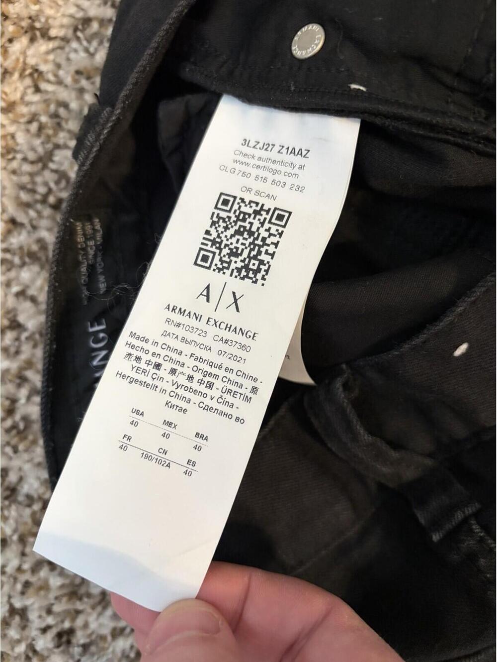 Armani Exchange Men’s Jeans J27 Skinny Biker Black Distressed Moto Size 40x32 - Picture 12 of 13